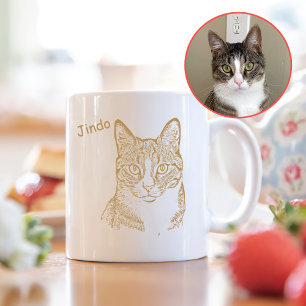 Caneca De Café Desenho de Mão Personalizada do Tabby Cat