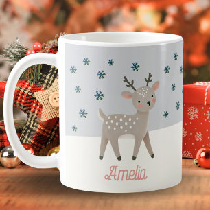 Caneca De Café Desenho de Nome de Flocos de Neve de Rena Fofa Nat