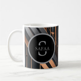 Caneca De Café Desenho de Nome em Círculo com Monograma Art Deco