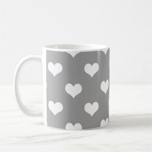 Caneca De Café Desenho de padrão com coração de amor cinza cinzen