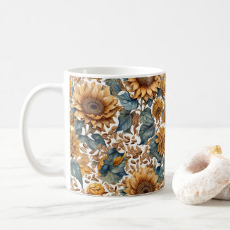 Caneca De Café Desenho de Padrão de Girassóis Dançantes
