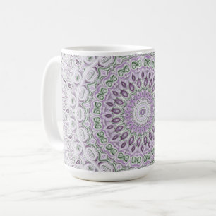 Caneca De Café Desenho de Padrão Mandala Lavanda e Verde