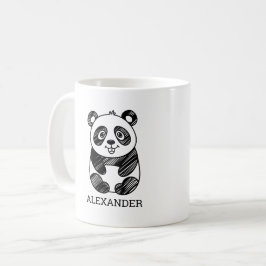 Caneca De Café Desenho de Panda Branco e Preto Minimalista