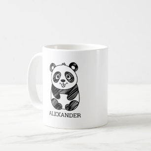 Caneca De Café Desenho de Panda Branco e Preto Minimalista