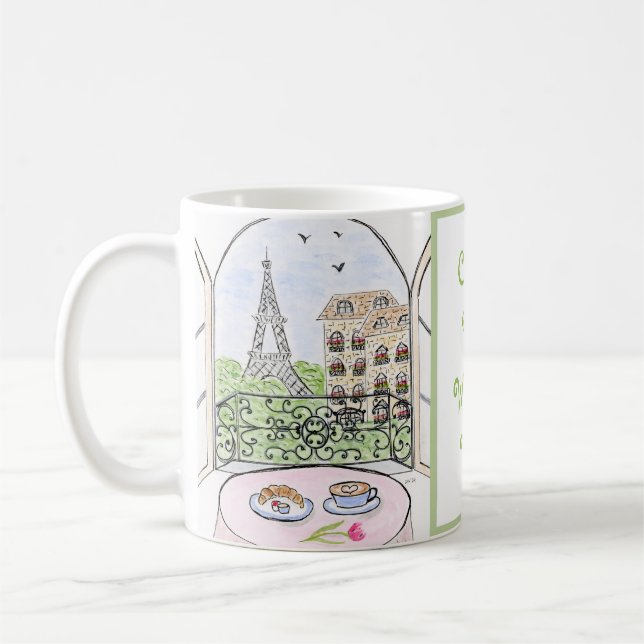 Caneca De Café Desenho de Paris Whimsical pintado à mão (Esquerda)