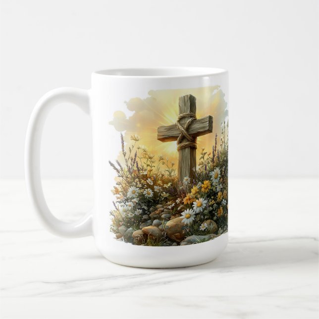 Caneca De Café Desenho de Páscoa da Cruz de Flor Silvestre (Esquerda)