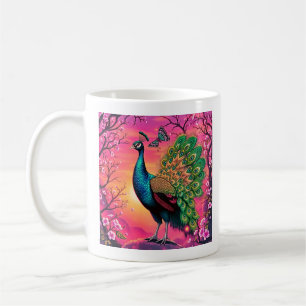 Caneca De Café Desenho de Pavão Majestoso