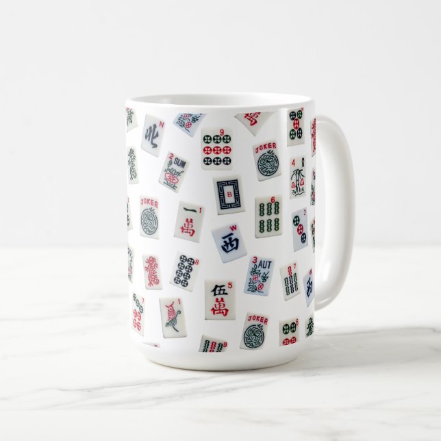 Caneca De Café desenho de peças de Mahjongg (Frente Esquerda)