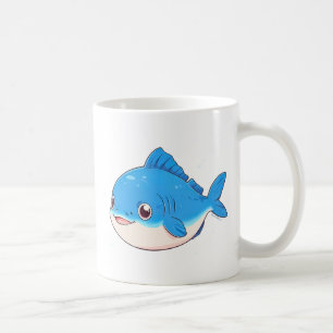 Caneca De Café Desenho De Peixe Azul, Estilo De Cartoon