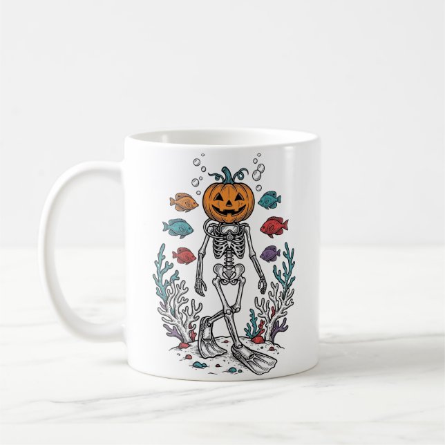 Caneca De Café Desenho de Peixe de Halloween de Esqueleto de Abób (Esquerda)