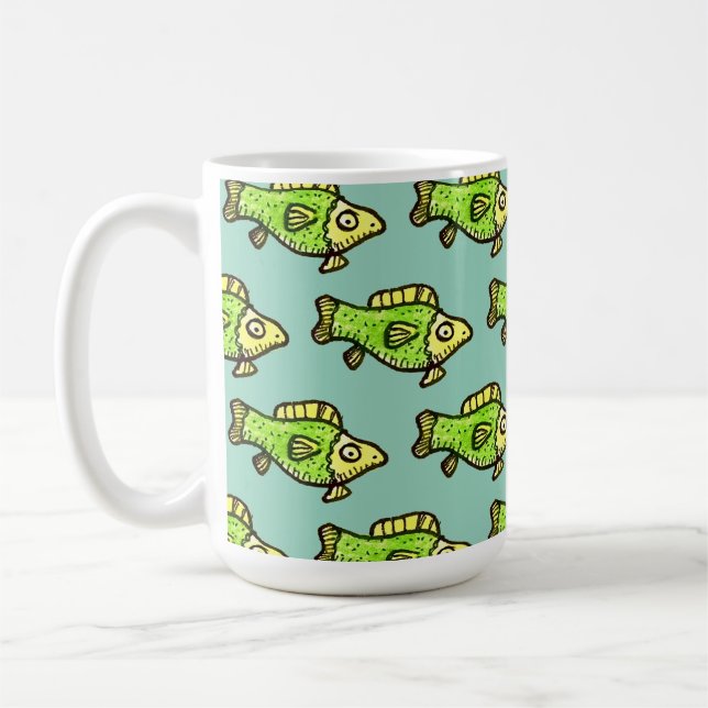 Caneca De Café Desenho de Peixe Verde de Desenho Animado Engraçad (Esquerda)