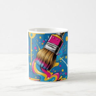 Caneca De Café Desenho de pincel com traço de tinta colorida