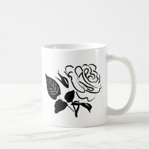 Caneca De Café Desenho de rosa e Folhas