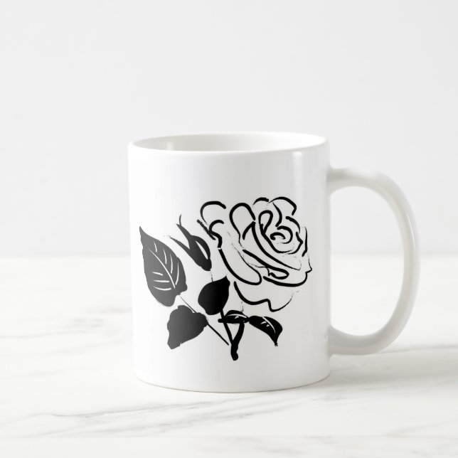 Caneca De Café Desenho de rosa e Folhas (Direita)