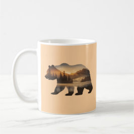 Caneca De Café Desenho de Silhueta de Urso com Vista do Pôr do So