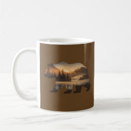 Caneca De Café Desenho de Silhueta de Urso com Vista do Pôr do So