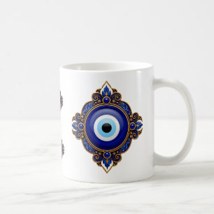 Caneca De Café Desenho de Sublimação Olho do Mal Azul Ornamentado