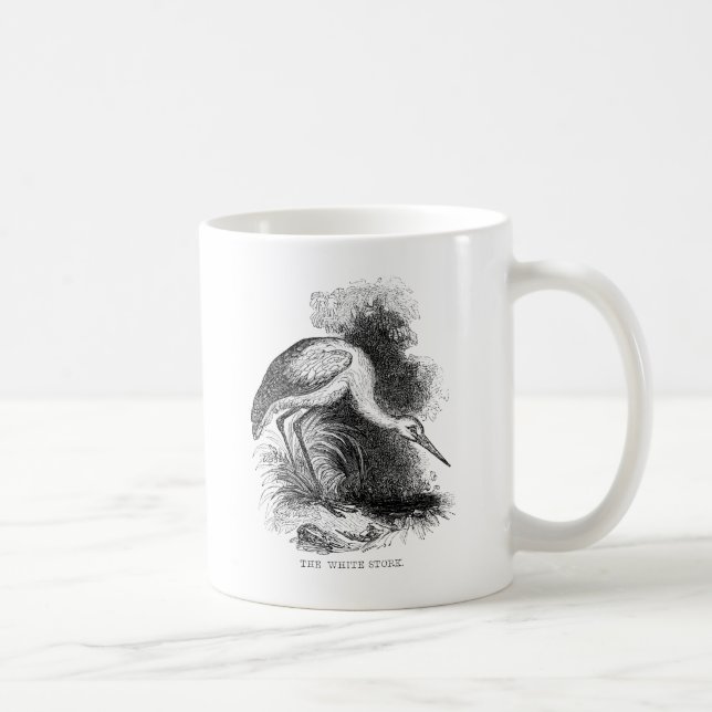 Caneca De Café Desenho de Vida Selvagem de Aves Vintage de Stork  (Direita)