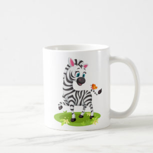 Caneca De Café Desenho de Zebra Bebê Brincando com Borboleta