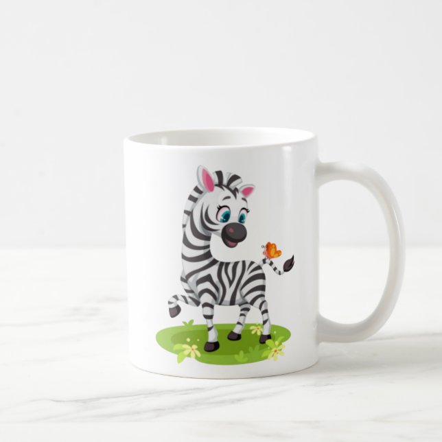 Caneca De Café Desenho de Zebra Bebê Brincando com Borboleta (Direita)