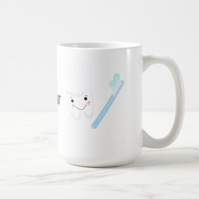 Caneca De Café Desenho Dental, Dente e Escova de Dentes (Direita)