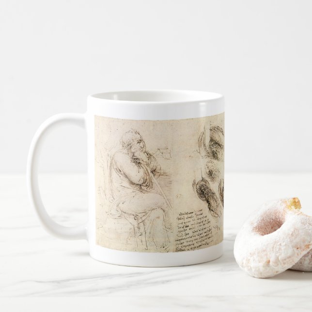 Caneca De Café Desenho do Velho e do Estudo da Água de Leonardo d (Com Donut)