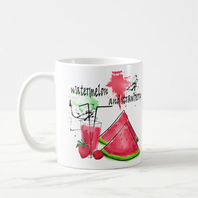 Caneca De Café Desenho em aquarela de melancia e morangos  (Esquerda)
