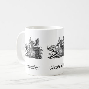 Caneca De Café Desenho em Preto e Branco de Cabeça de Javali Anti