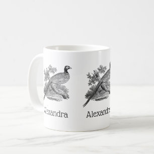 Caneca De Café Desenho em Preto e Branco de Faisão Antigo Ave de 