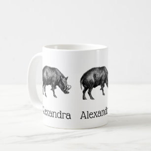Caneca De Café Desenho em Preto e Branco de Javali Antigo