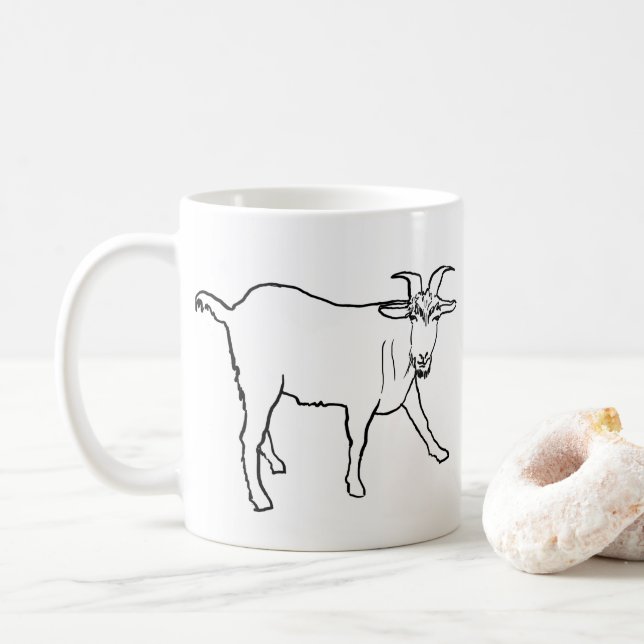 Caneca De Café Desenho Engraçado de Cabra Arte Excêntrica de Anim (Com Donut)