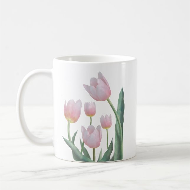 Caneca De Café Desenho Floral de Tulipa Pastel (Esquerda)