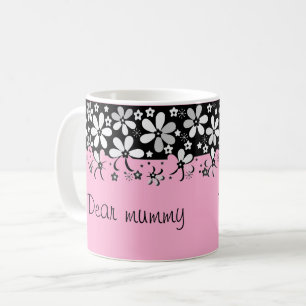 Caneca De Café Desenho floral flores desenho animado preto branco