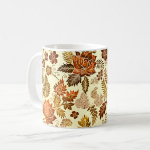 Caneca De Café Desenho Floral Heritage Cobre Dourado Quente