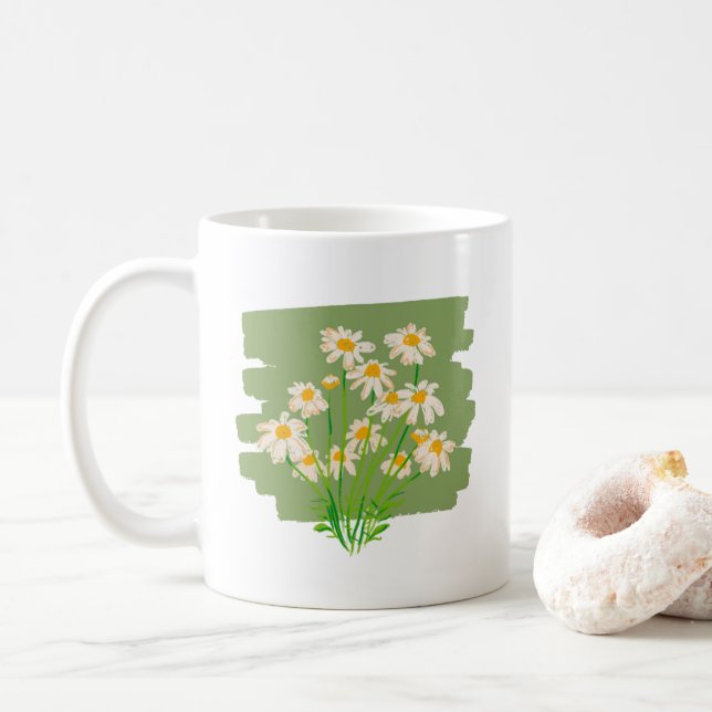 Caneca De Café Desenho Floral Rústico em Fundo Verde (Com Donut)