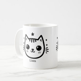 Caneca De Café Desenho infantil Preto e Branco Minimalista