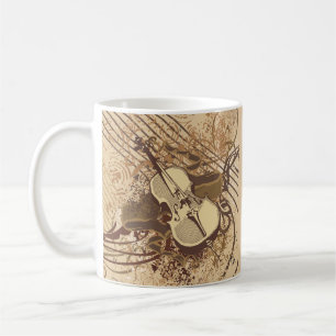 Caneca De Café Desenho legal de Violino Grunge Abstrato