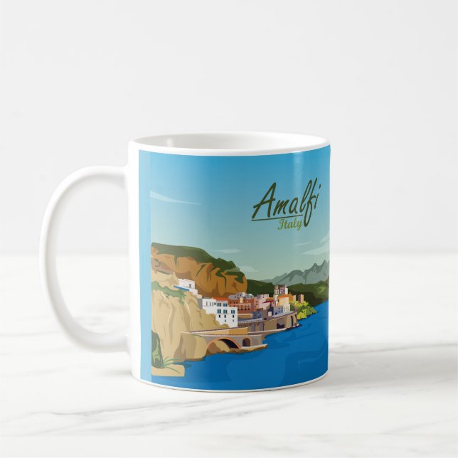 Caneca De Café Desenho Mão Amalfi Itália Paisagem (Esquerda)
