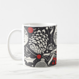 Caneca De Café Desenho-Mão De Natal: Mistletoe Pine Seamless.