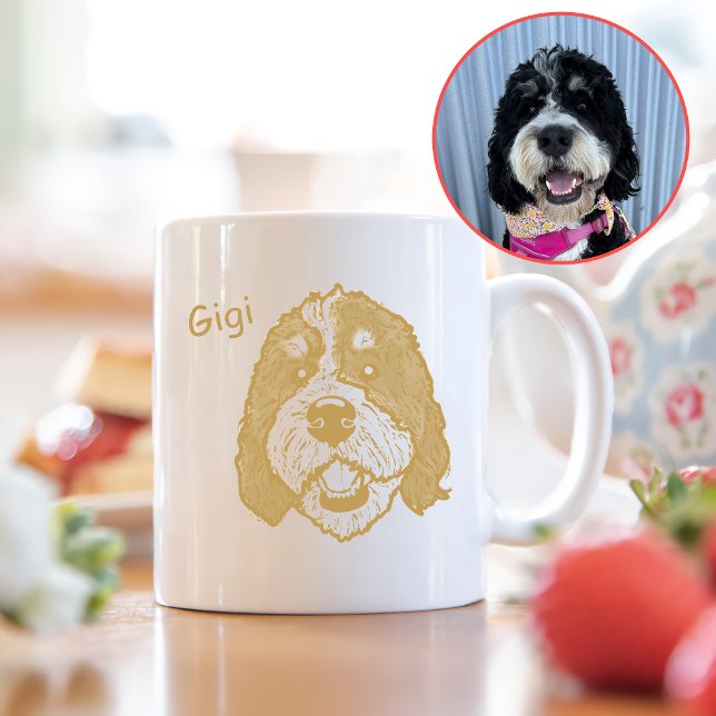 Caneca De Café Desenho Mão Personalizado Do Cão De Bernedoodle (Criador carregado)