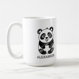 Caneca De Café Desenho Minimalista de Panda Fofo em Preto e Branc
