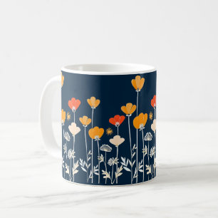 Caneca De Café Desenho Minimalista Vibrante de Flores