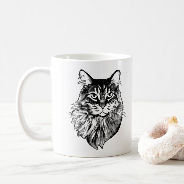 Caneca De Café Desenho Personalizado do Gato Maine Coon (Com Donut)