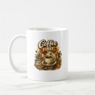 Caneca De Café Desenho Retro Vintage de Café Primeiro para Amante