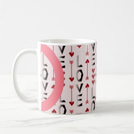 Caneca De Café Desenho Romântico de Seta, Coração e Amor