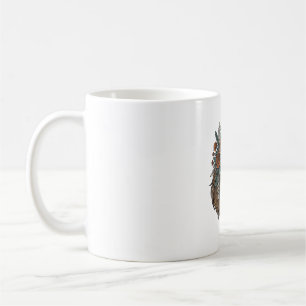 Caneca De Café Desenho Vetorial de Cabeça de Cavalo Floral Vintag