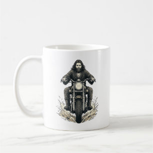 Caneca De Café Desenho Vetorial de Motociclista com Gravação Anti