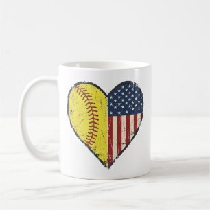 Caneca De Café Desenho Vetorial Vintage Coração de Softbol Patrió