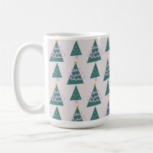 Caneca De Café Desenhos de Árvores Fofas Rosa Verde