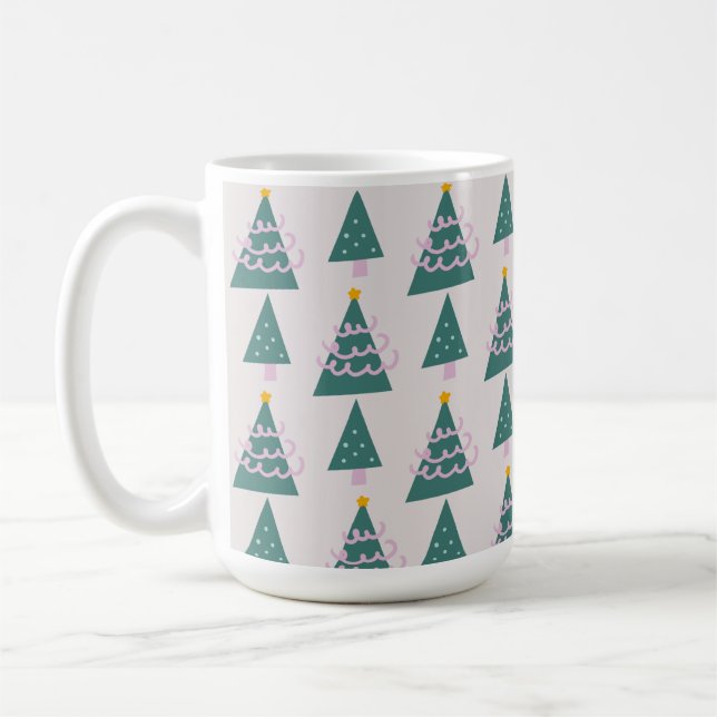 Caneca De Café Desenhos de Árvores Fofas Rosa Verde (Esquerda)